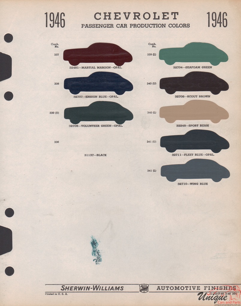 1946 Chev Paint Charts Williams 1